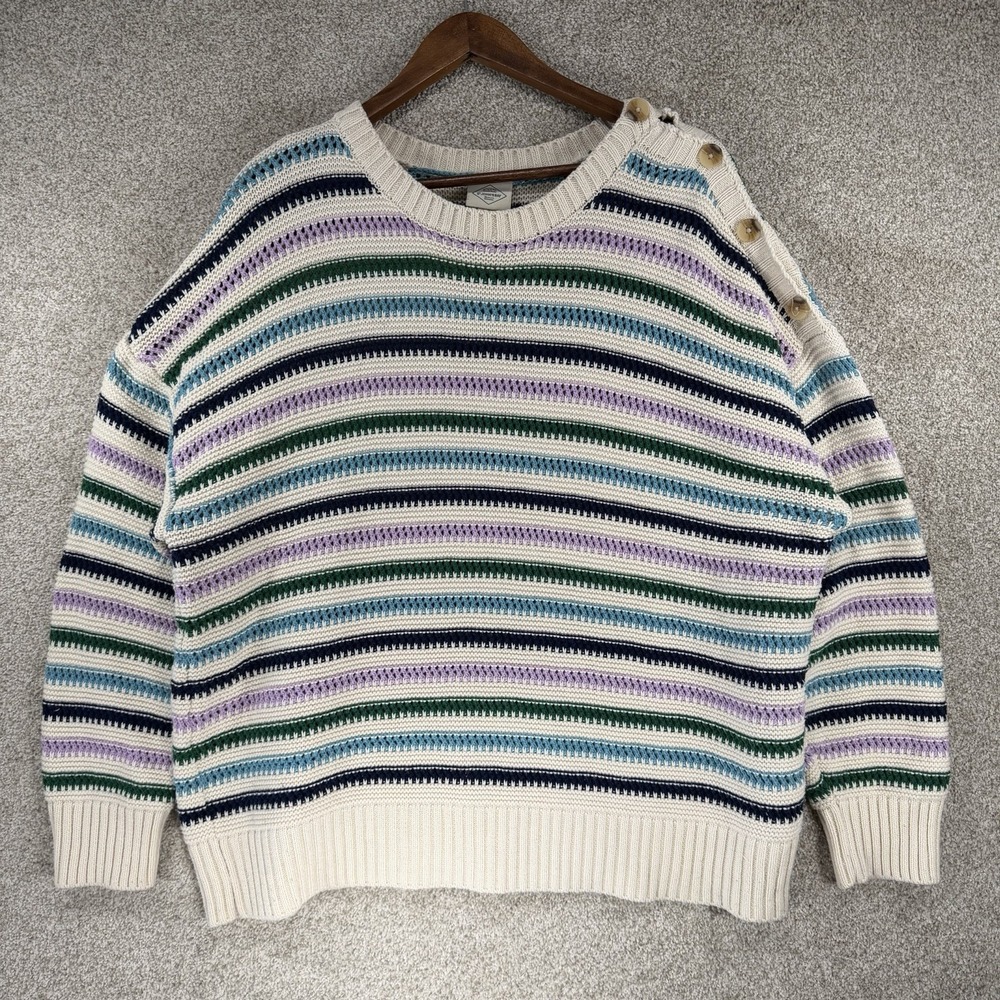 St John's Bay Loose Knit Chunky Striped Sweater Comfort Casual 1X Pullover